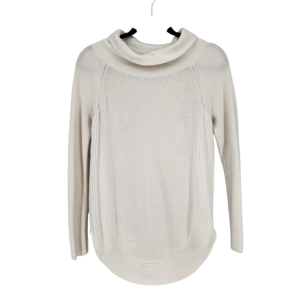 Vince White 100% Cotton Ribbed Draped Turtleneck Side Zipper Sweater Size XS